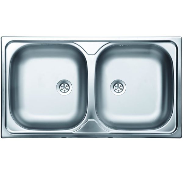 Stainless Steel Top Mount Double Sink 450 x 800 mm lime-free, drain incl. EC113 D