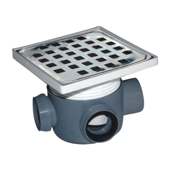 Stainless Steel Floor Siphon drain 15 x 15, 2 Entrys, DN 80 mm