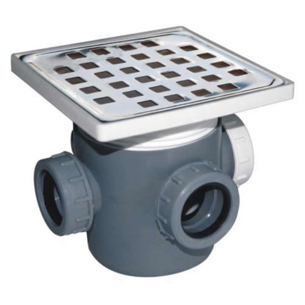 Stainless Steel Floor Siphon drain 15 x 15, 3 Entrys, DN 100 mm