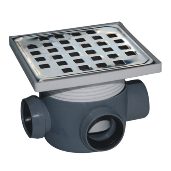 Stainless Steel Floor Siphon drain 15 x 15, 3 Entrys, DN 80 mm