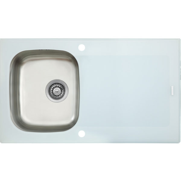 One Bowl Stainless Steel and White Glass Sink
