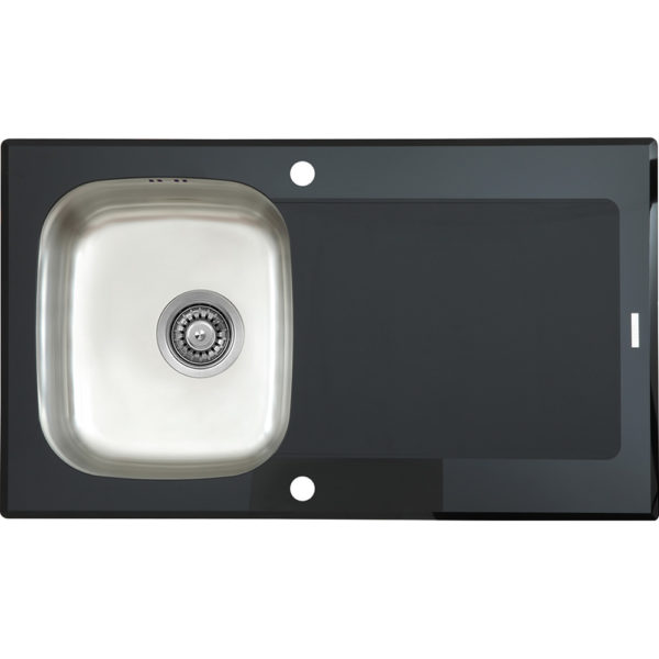 One Bowl Stainless Steel and Black Glass Sink
