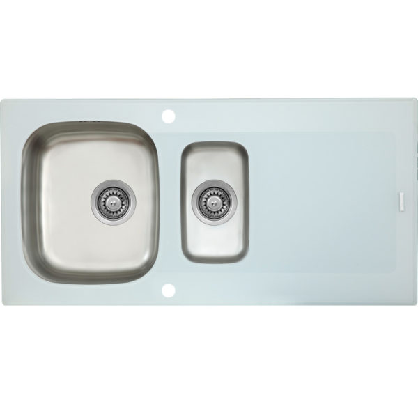 Two-bowl Stainless Steel and White Glass Sink