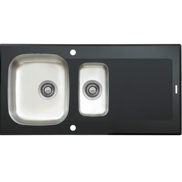 Two-bowl Stainless Steel and Black Glass Sink