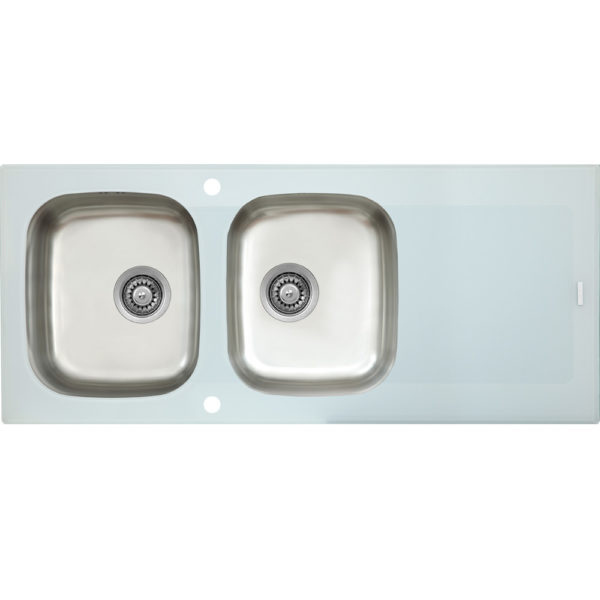 Two-bowl Stainless Steel and White Glass Sink