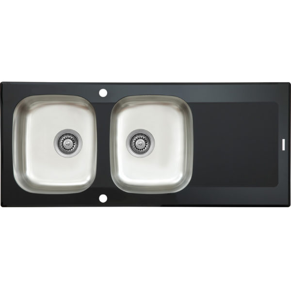 Two-bowl Stainless Steel and Black Glass Sink